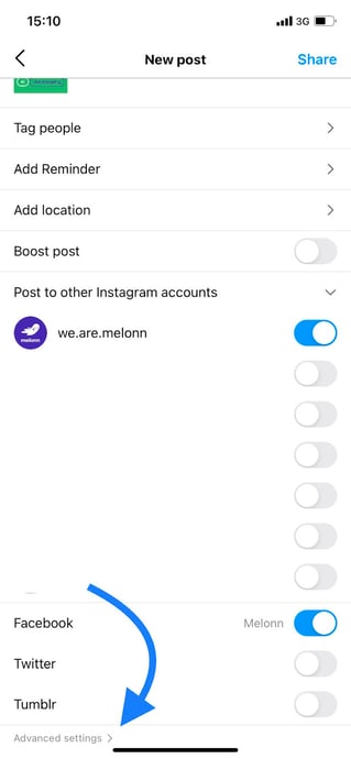 Instagram seo: Perfil Melonn Alt text paso  1